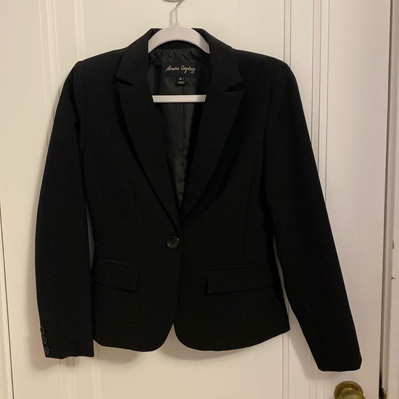 Black Blazer - Nipped at Waist, Single Button Closure, Slash/ Flap pockets - Picture 1 of 6